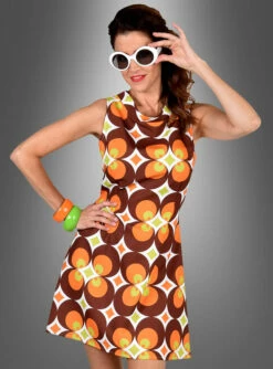 70er Retrokleid Damen Braun-orange